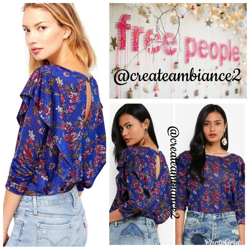 Free People Floral Ruffle Blouse